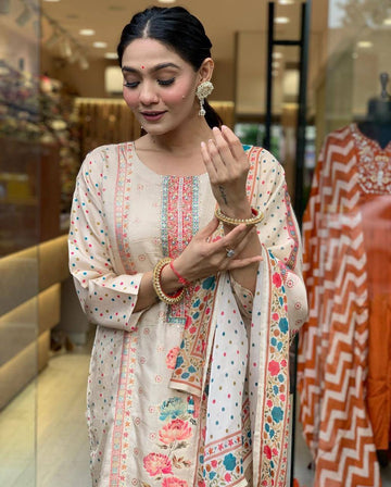 Multicoloured  print with  work and Dupatta